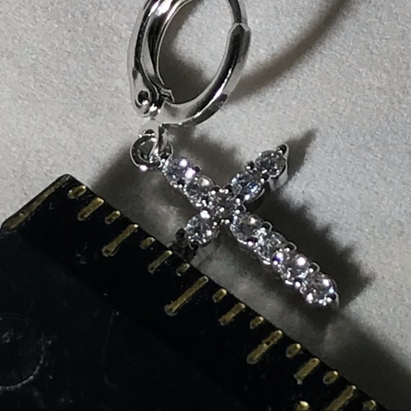 White Sapphire Cross Earrings Stainless Steel - Picture 2 of 3